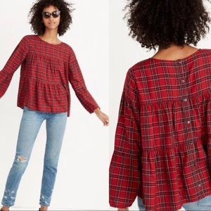 Madewell Plaid Tiered Button Back Shirt